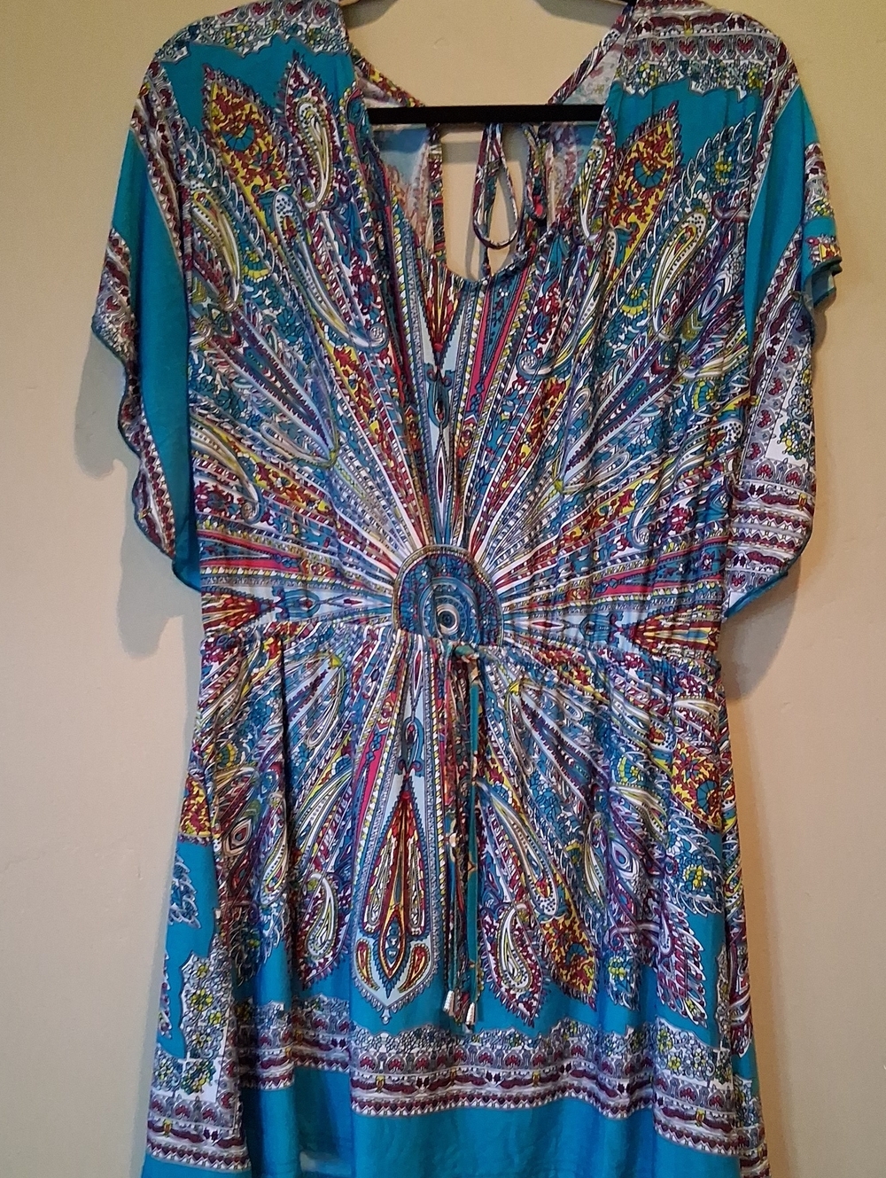 Turquoise Paisley Tie-Front V-Neck Tunic